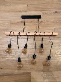 Lampadario legno stile industriale