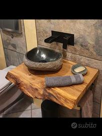 piano per lavabo in legno massello 