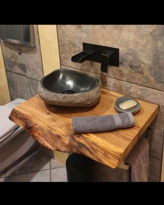 piano per lavabo in legno massello 