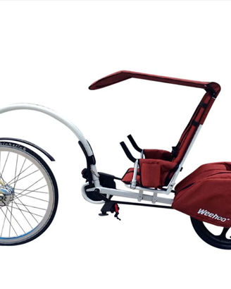 RIMORCHIO BICI PER BAMBINI CON PEDALI E BORSE