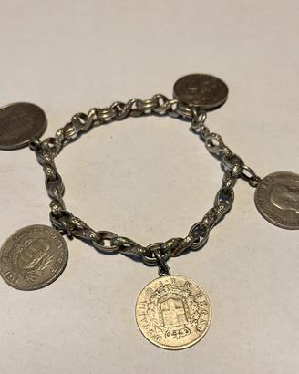 Bracciale in argento gr 50 800 con monete