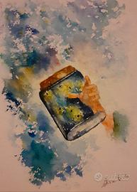 Quadro dipinto lucciole in vaso