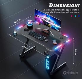 Scrivania RGB Led Gaming 160x60