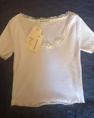 Maglia Bianca Pizzo Jean Louis Francoise Nuova