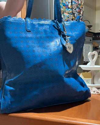 Borsa Tote blu elettrico traforato twinset