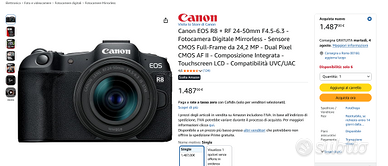 Lotto Canon EOS R8 RF 24 - 50mm + DJI RS 3 + altro