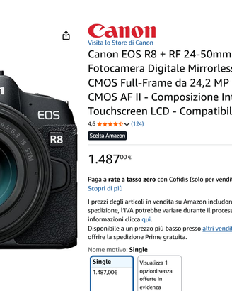 Lotto Canon EOS R8 RF 24 - 50mm + DJI RS 3 + altro