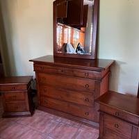 Comò con Specchiera + 2 Comodini in Legno Massello