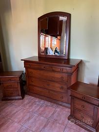 Comò con Specchiera + 2 Comodini in Legno Massello