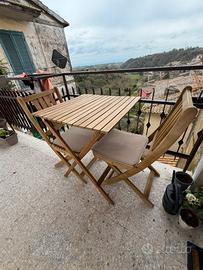 Tavolino pieghevole da balcone in legno + 2 sedie
