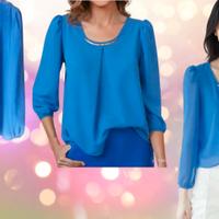 ELEGANTE BLUSA CELESTE DI CHIFFON TG.44-48