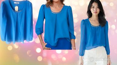 ELEGANTE BLUSA CELESTE DI CHIFFON TG.44-48