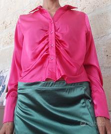 Camicia Cropped Satin Fucsia  – Taglia L