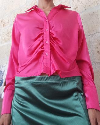 Camicia Cropped Satin Fucsia  – Taglia L