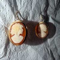 Orecchini vintage in ORO 18 KT 750 con cammeo inci