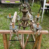 Lampadario a 5 bracci ottone e cristallo