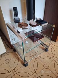 Tavolino Gallotti & Radice cubo vetro e acciaio 