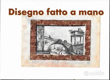 Disegno mano Venezia Capriccio lagunare del 1700