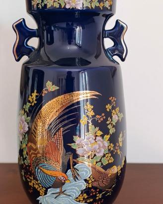 Vaso Vintage in Porcellana Blu con Decorazioni