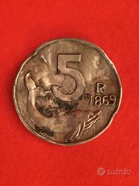 Moneta 5 Lire fermacarte/posacenere anni 70