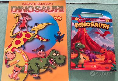 Set 2 Libri Attività Dinosauri Colora e Gioca