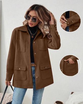 Giacca monopetto con tasche color marrone