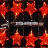 Luci di Natale 8 Stelle Rosse LED a pila anni '80