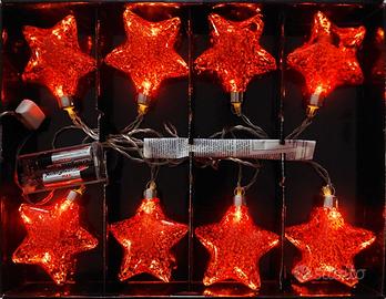 Luci di Natale 8 Stelle Rosse LED a pila anni '80