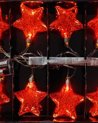 Luci di Natale 8 Stelle Rosse LED a pila anni '80