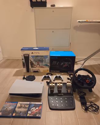 playstation 5 con giochi , volante e pedaliera