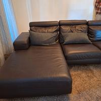 Divano in pelle 3 posti con longuette