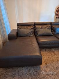 Divano in pelle 3 posti con longuette