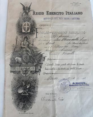 Foglio congedo esercito 1913