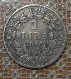 argento vaticano, Pio IX,1 lira 1866