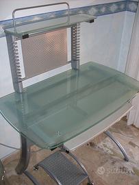 Scrivania PC moderna in Vetro Temprato e Metallo