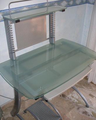 Scrivania PC moderna in Vetro Temprato e Metallo