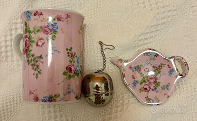 Set da tè rosa floreale  tazza infusore accessori