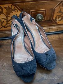 Sandalo SlingBack OpenToe Blu scamosciato