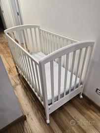 Lettino Culla in Legno Bianco con Materasso 130x68