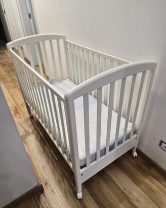 Lettino Culla in Legno Bianco con Materasso 130x68