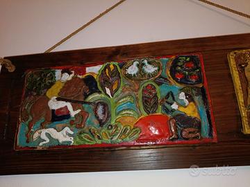 Quadro Legno con due Formelle in Ceramica Artistic