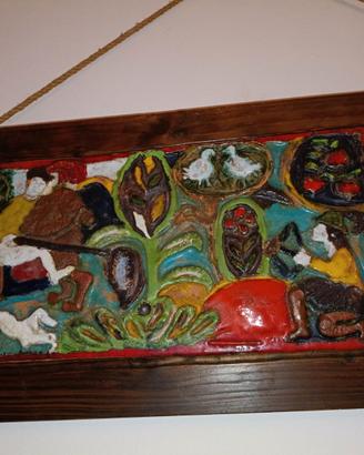 Quadro Legno con due Formelle in Ceramica Artistic