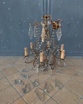 lampadario antico vintage candeliere vetro ottone 