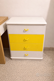 Cassettiera 4 cassetti bianco e giallo