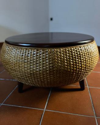 Tavolino contenitore artigianale in legno e rattan