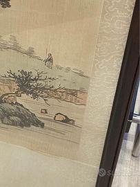 Dipinto su seta con paesaggio cinese