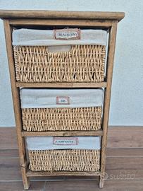 Cassettiera legno e vimini