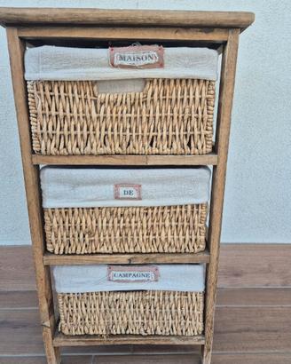 Cassettiera legno e vimini