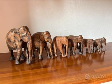 6 elefanti in legno