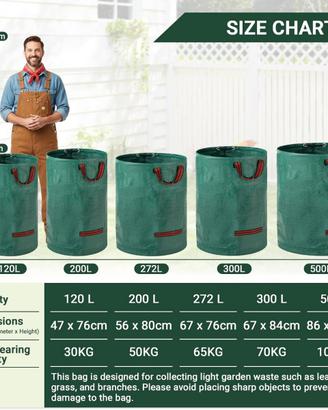 Sacchi Rifiuti  300 L x 2 Giardino Riutilizzabili